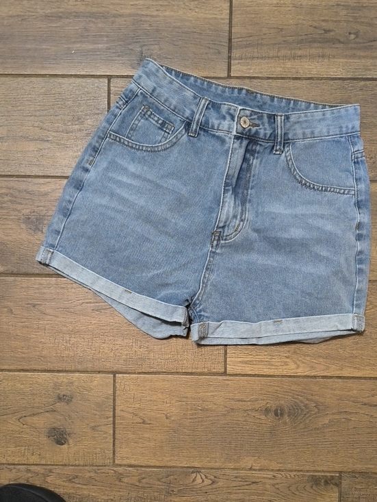 SHEIN Pants - SHEIN Light Blue Rolled Hem High-Rise Denim Shorts
